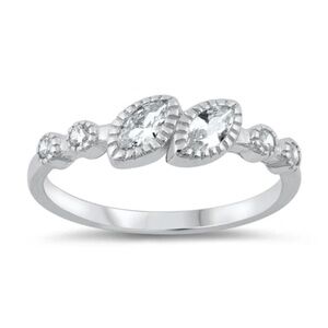 Sterling Silver CZ Ring – Twin Marquise Sparkle in Elegant Setting (Size 8)